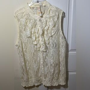 Adiva Cream Lace Blouse with Button Detail
